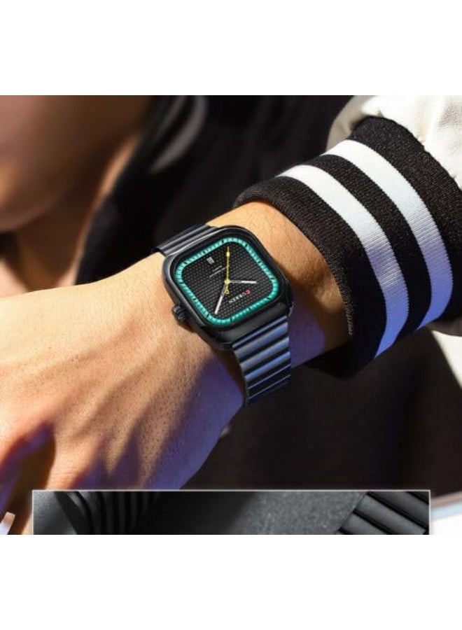 كارين ساعة رجالية كاجوال كوريين 8460 بميناء مربع وسوار فولاذي حركة كوارتز يابانية - Image 3