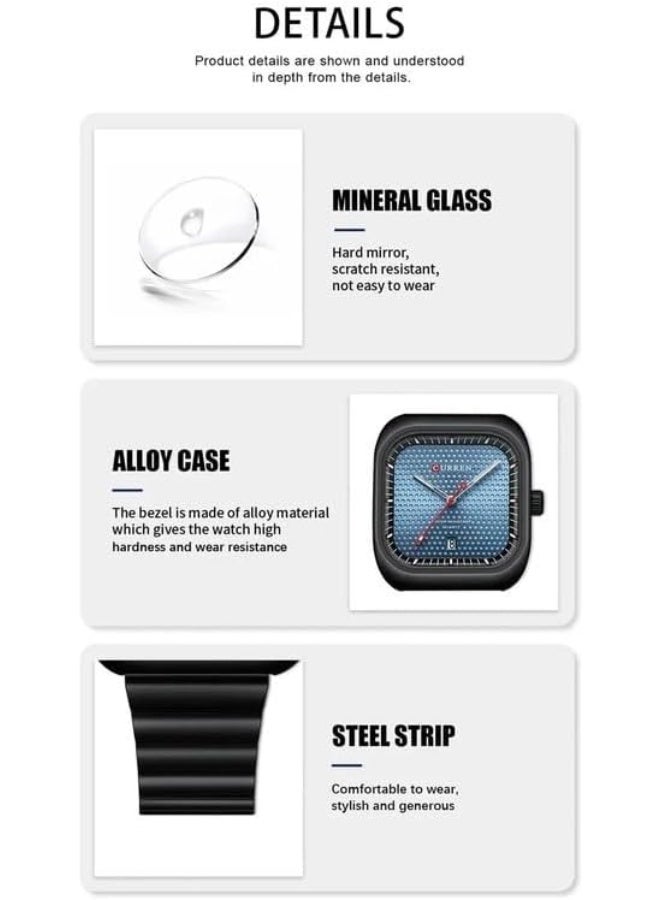 كارين ساعة رجالية كاجوال كوريين 8460 بميناء مربع وسوار فولاذي حركة كوارتز يابانية - Image 5