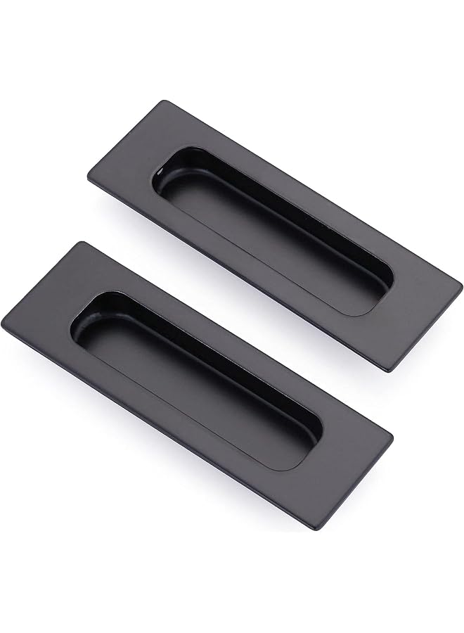 The Bros Recessed Finger Flush Pulls, 4.75" Black Stainless Steel Knob Handles with Screws, Invisible Handle for Kitchen Cupboard Wardrobe Dresser Barn Door Closet, 2 Pack - Image 1