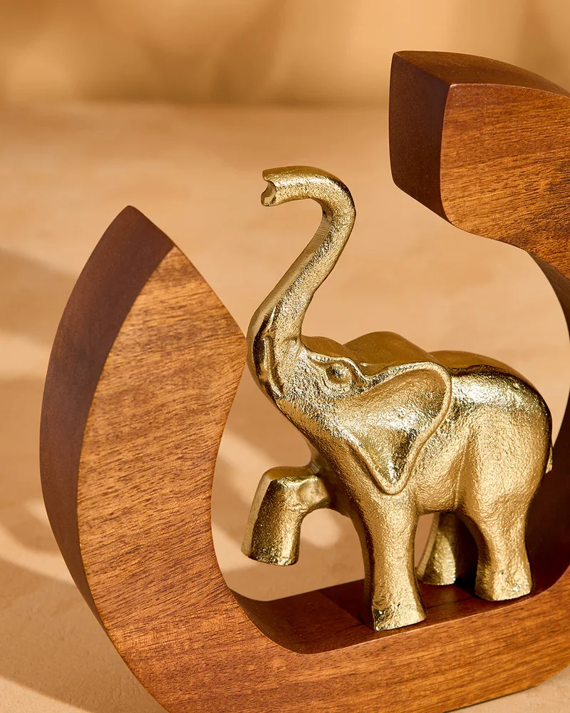 REDTAG Gold Elephant In Wooden Ring