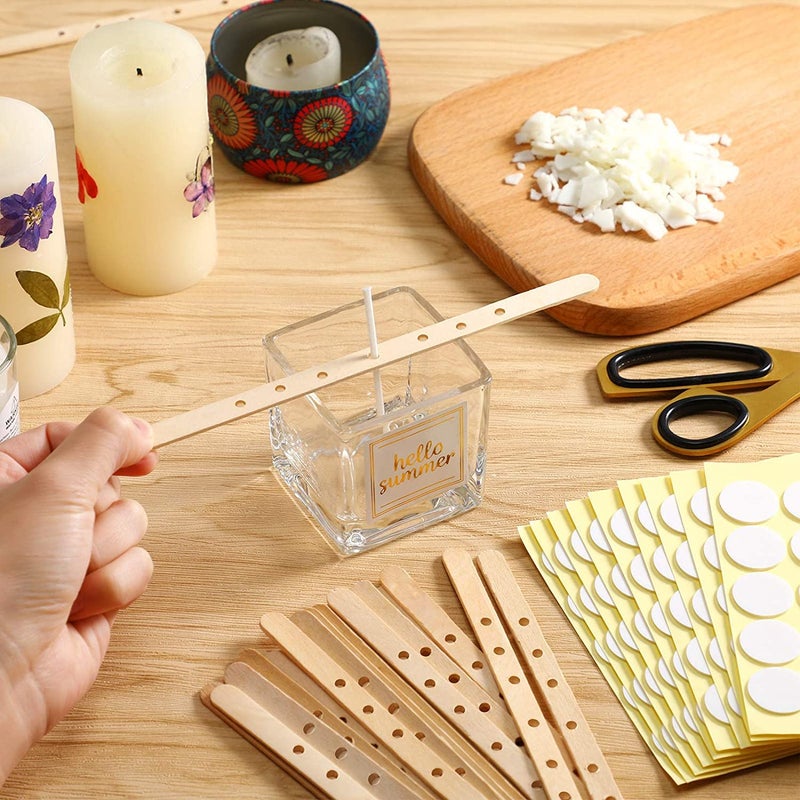 GSXRB 100pcs Wooden Candle Wick Holders - 3 Wick Candle Holders, Candle Making Wick Centering Tool with 7 Holes - Image 5