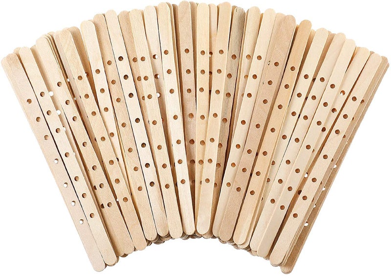 GSXRB 100pcs Wooden Candle Wick Holders - 3 Wick Candle Holders, Candle Making Wick Centering Tool with 7 Holes - Image 1