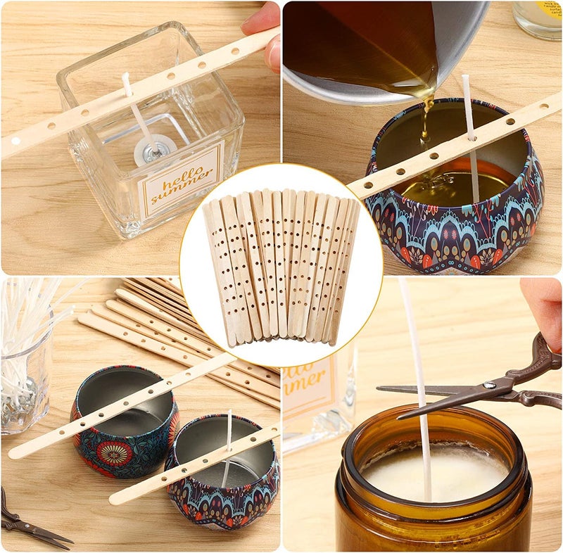 GSXRB 100pcs Wooden Candle Wick Holders - 3 Wick Candle Holders, Candle Making Wick Centering Tool with 7 Holes - Image 4
