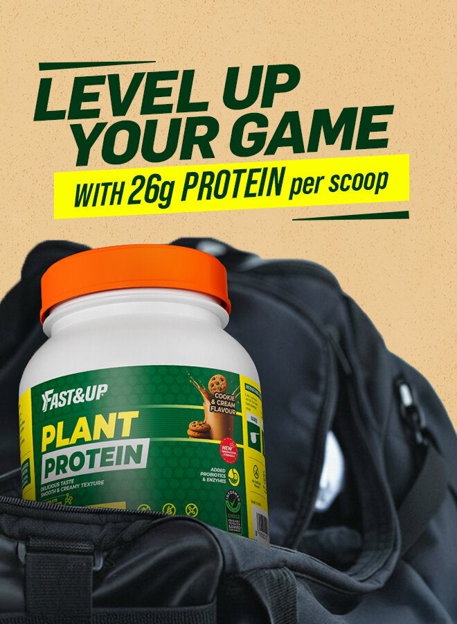 FAST&UP Plant Protein - 26 g Protein with BCAA & Digestive Enzymes & Probiotics 25 servings Cookies & Cream flavour - Image 3