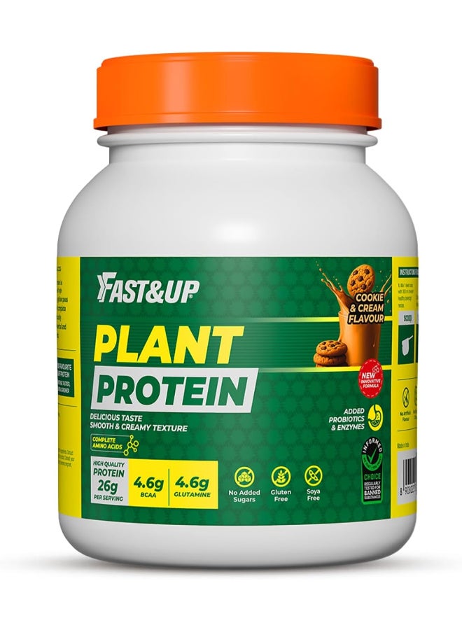 FAST&UP Plant Protein - 26 g Protein with BCAA & Digestive Enzymes & Probiotics 25 servings Cookies & Cream flavour - Image 1