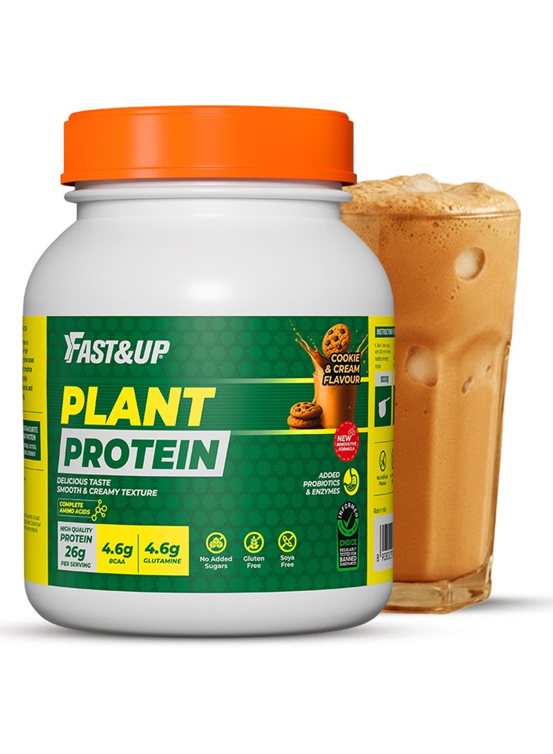 FAST&UP Plant Protein - 26 g Protein with BCAA & Digestive Enzymes & Probiotics 25 servings Cookies & Cream flavour - Image 1