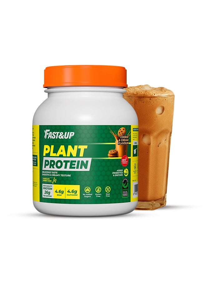 FAST&UP Plant Protein - 26 g Protein with BCAA & Digestive Enzymes & Probiotics 25 servings Cookies & Cream flavour - Image 1