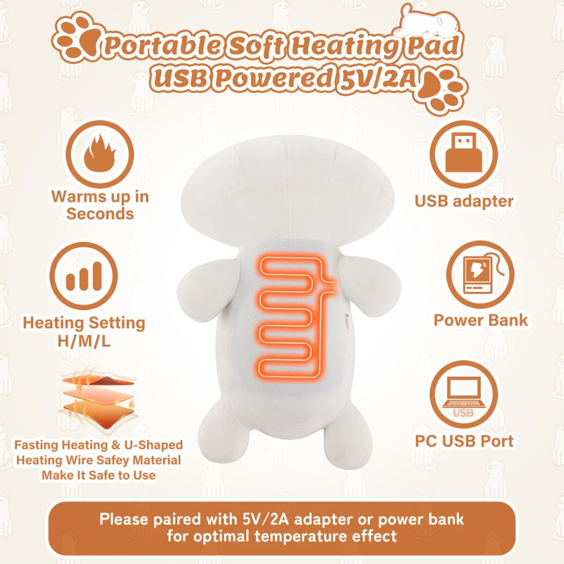 Auspicious beginning Electric Heating Pad for Period Cramps, Cuddly Soft 14" White Cat Plush with a Hot Soft Belly USB Powered, Heating Pad Neck Shoulder Pain Relief, Gift for Women Daughter Wife - Image 5