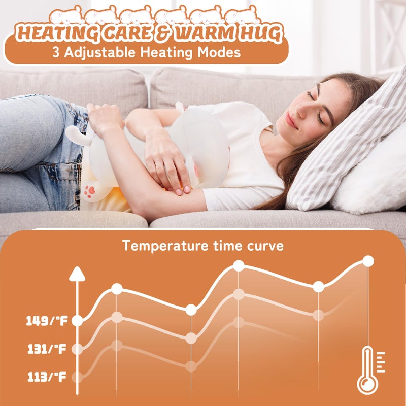 Auspicious beginning Electric Heating Pad for Period Cramps, Cuddly Soft 14" White Cat Plush with a Hot Soft Belly USB Powered, Heating Pad Neck Shoulder Pain Relief, Gift for Women Daughter Wife - Image 3