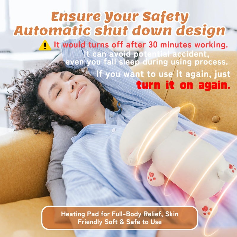 Auspicious beginning Electric Heating Pad for Period Cramps, Cuddly Soft 14" White Cat Plush with a Hot Soft Belly USB Powered, Heating Pad Neck Shoulder Pain Relief, Gift for Women Daughter Wife - Image 4