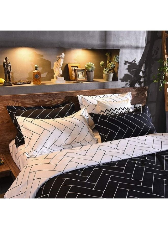 AL RAID King Sheets Set - Hotel Luxury Feel 6-Piece Bed Set Wrinkle & Fade Resistant Sheet & Pillow Case Set King Size (4 Pillowcases 1 Duvet Cover & 1 Fitted Sheet) Black and White 220x240 Cm - Image 3