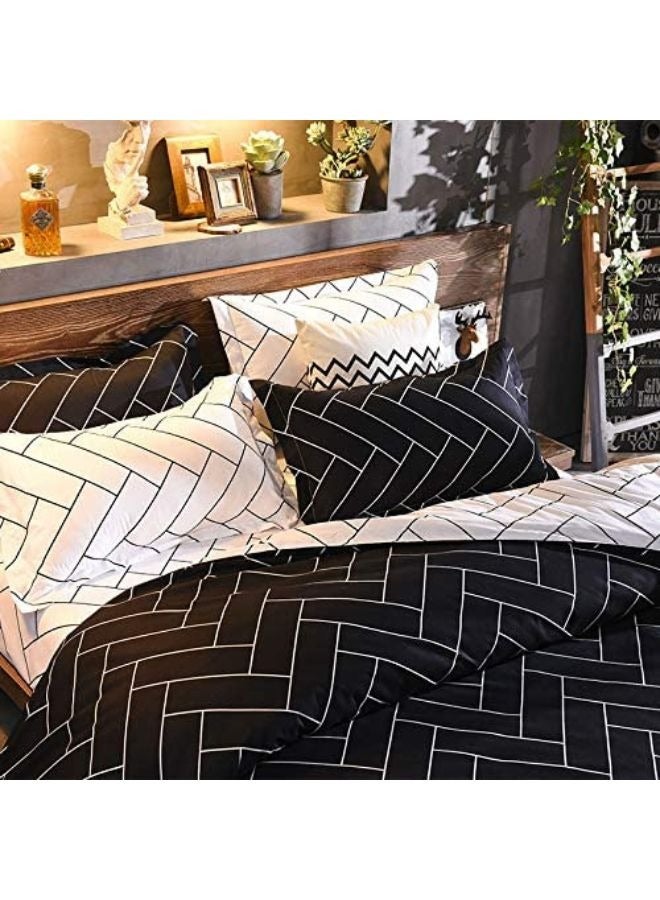 AL RAID King Sheets Set - Hotel Luxury Feel 6-Piece Bed Set Wrinkle & Fade Resistant Sheet & Pillow Case Set King Size (4 Pillowcases 1 Duvet Cover & 1 Fitted Sheet) Black and White 220x240 Cm - Image 5