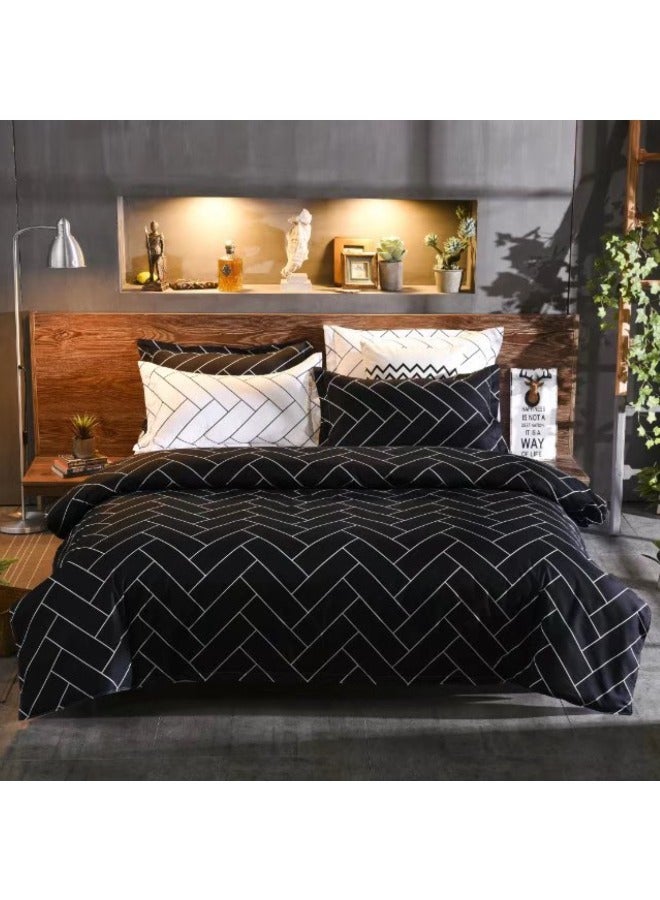 AL RAID King Sheets Set - Hotel Luxury Feel 6-Piece Bed Set Wrinkle & Fade Resistant Sheet & Pillow Case Set King Size (4 Pillowcases 1 Duvet Cover & 1 Fitted Sheet) Black and White 220x240 Cm - Image 2