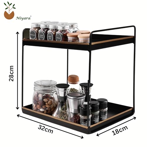 Niyara Iron Metal Heavy Duty Stand Multistorage/Multipurpose Standing Rack, Bathroom Countertop Storage Shelf Cosmetic Organizer Holder Kitchen Spice Rack (Square black with gold) - Image 5