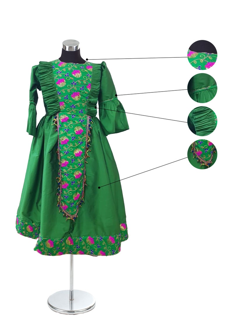 Lamora Haq Al Laila Collection Qarqaan Dress for Girls | Long Maxi Dress with Exquisite Embroidery | Perfect for Traditional and National Occasions, Complete with a Complimentary Soft Crepe-Lined Bag.  - Image 4