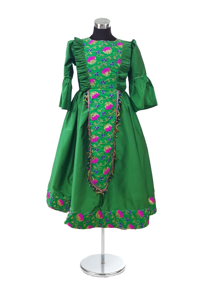 Lamora Haq Al Laila Collection Qarqaan Dress for Girls | Long Maxi Dress with Exquisite Embroidery | Perfect for Traditional and National Occasions, Complete with a Complimentary Soft Crepe-Lined Bag.  - Image 1