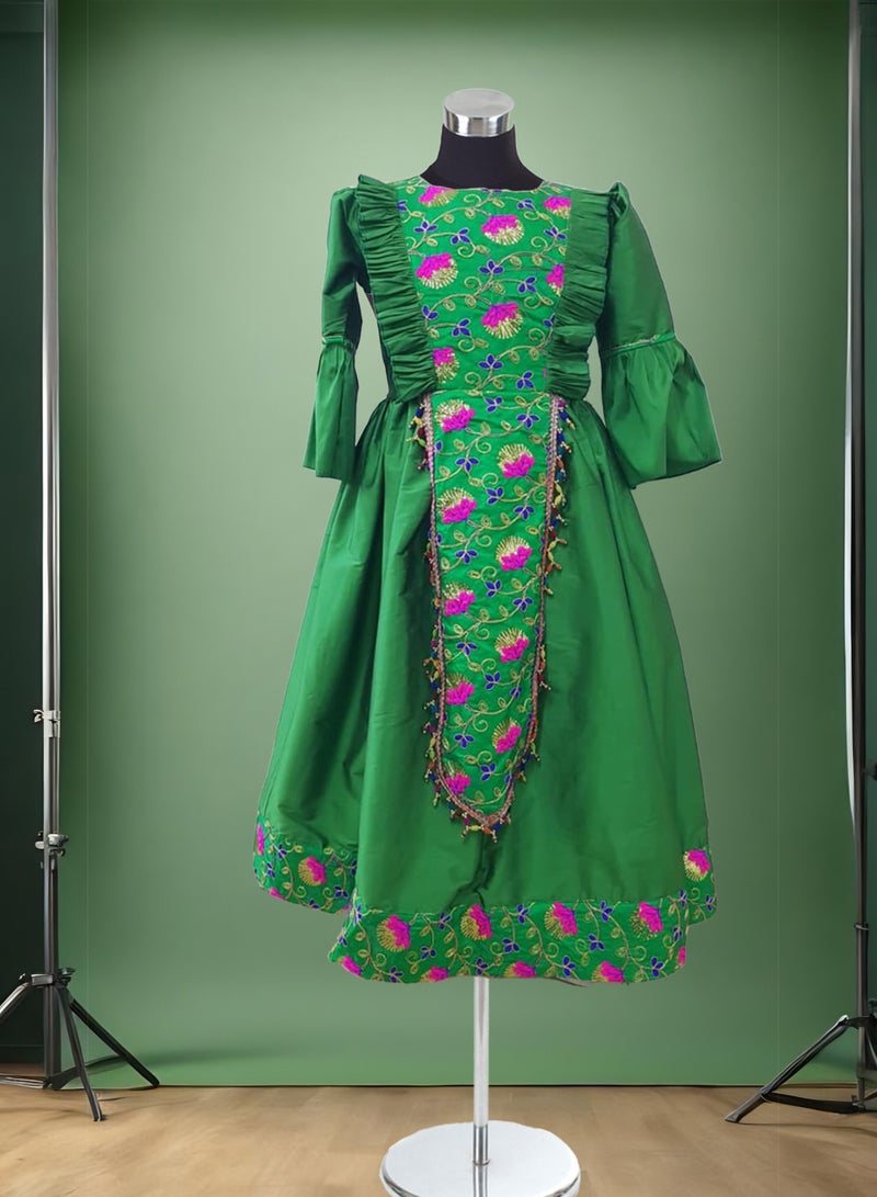 Lamora Haq Al Laila Collection Qarqaan Dress for Girls | Long Maxi Dress with Exquisite Embroidery | Perfect for Traditional and National Occasions, Complete with a Complimentary Soft Crepe-Lined Bag.  - Image 5
