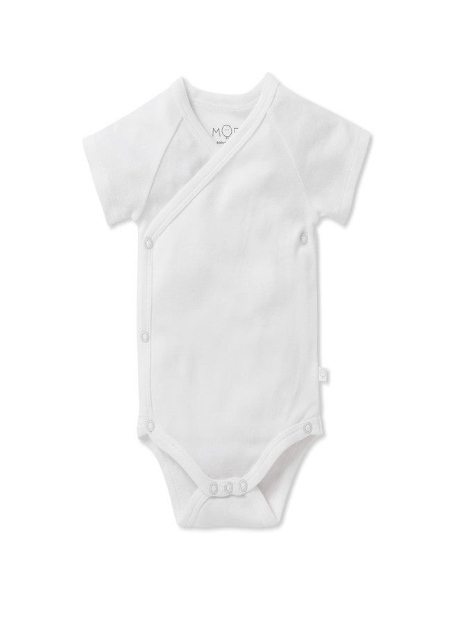 MORI Baby Unisex Short Sleeve Kimono Bodysuit in White - Viscose from Bamboo - Breathable Wrap Romper with Nickel Free Poppers - 9-12 Months - Image 1