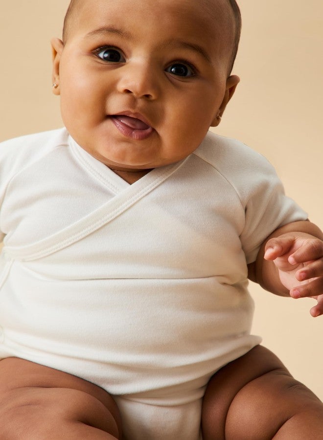 MORI Baby Unisex Short Sleeve Kimono Bodysuit in White - Viscose from Bamboo - Breathable Wrap Romper with Nickel Free Poppers - 9-12 Months - Image 3