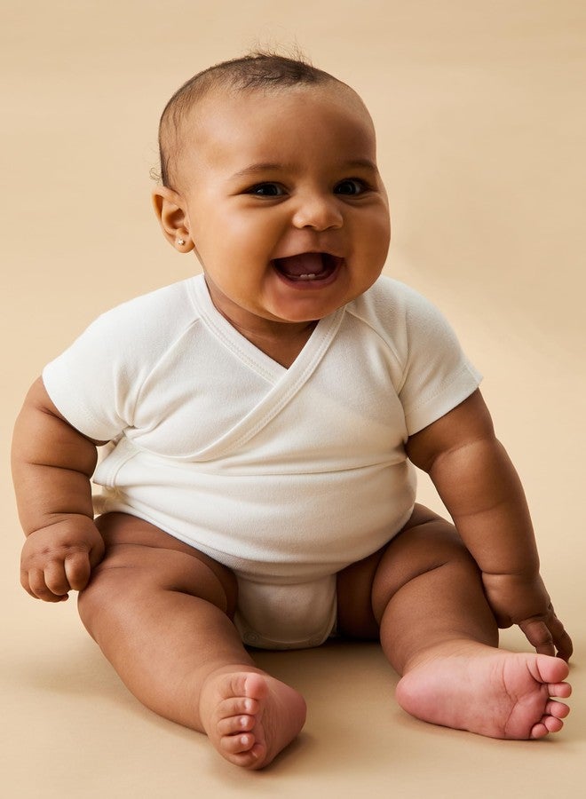 MORI Baby Unisex Short Sleeve Kimono Bodysuit in White - Viscose from Bamboo - Breathable Wrap Romper with Nickel Free Poppers - 9-12 Months - Image 4
