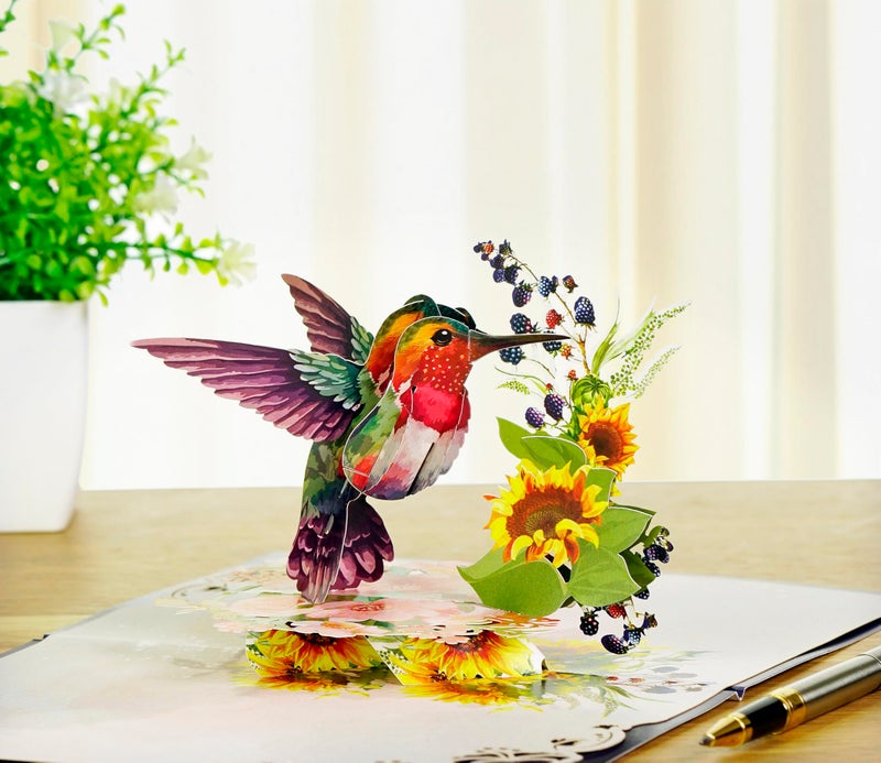 CUT POPUP.COM CUTPOPUP Birthday Card Pop Up, 3D Pop-up Greeting, Mother's Day, Birthday Card for Women (Hummingbird Sunflower) - Image 2