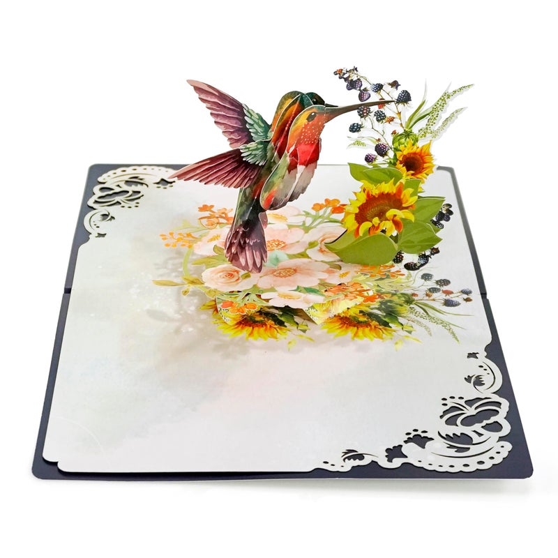 CUT POPUP.COM CUTPOPUP Birthday Card Pop Up, 3D Pop-up Greeting, Mother's Day, Birthday Card for Women (Hummingbird Sunflower) - Image 3