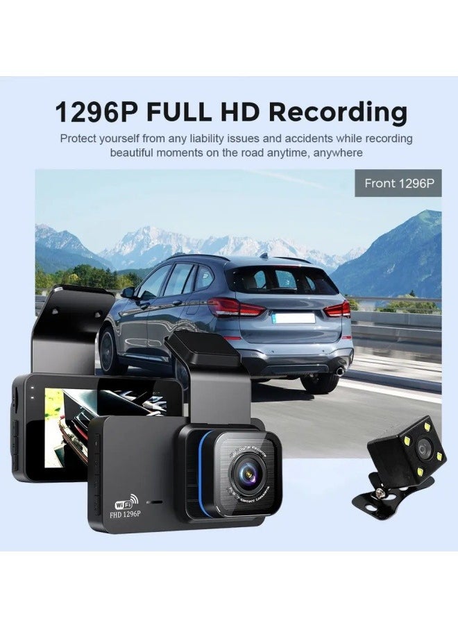 FPC - Full HD 1080P Car DVR Dash Cam with Rear View Camera, GPS Night Vision Video Recorder, Auto Dashcam Black Box, Car Accessories for Vehicle Safety - Image 1
