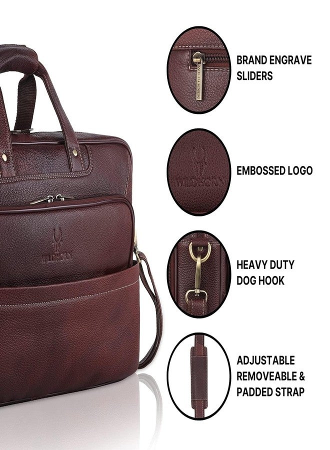 WildHorn Genuine Leather Office Bag for Men | Stylish Executive Leather Bag | 15.6-Inch Laptop Bag with Adjustable Strap & Multiple Compartments | 1-Year Warranty - Image 4