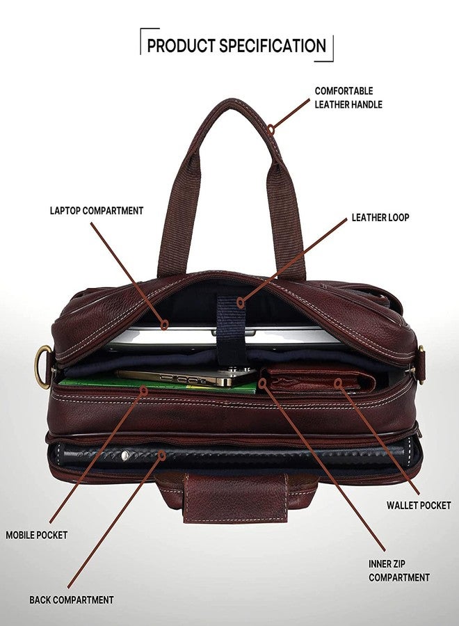 WildHorn Genuine Leather Office Bag for Men | Stylish Executive Leather Bag | 15.6-Inch Laptop Bag with Adjustable Strap & Multiple Compartments | 1-Year Warranty - Image 3