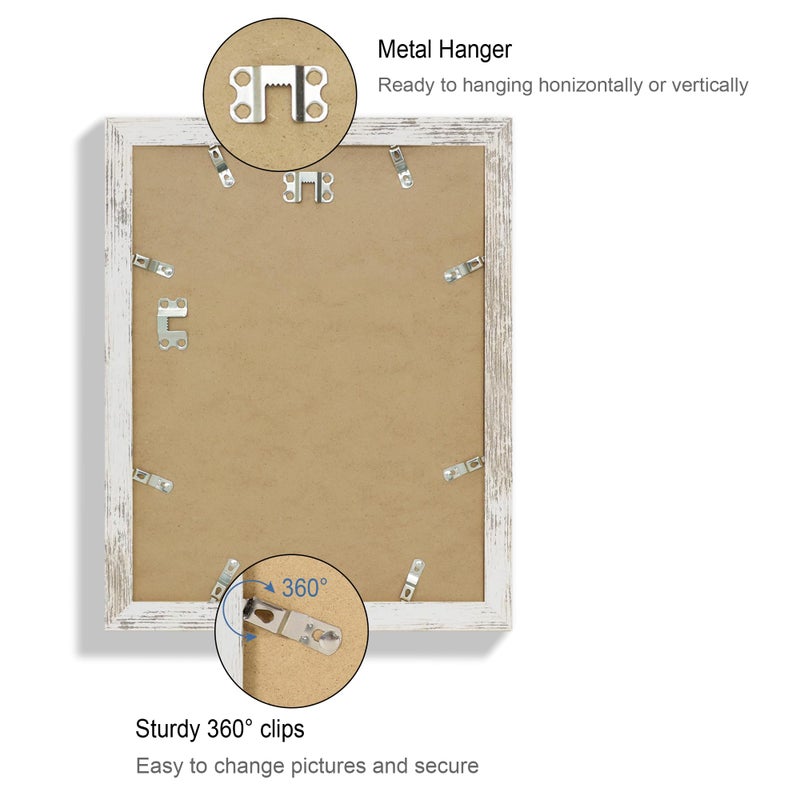 Hongkee 10x13 Picture Frame Set of 4, Made of Real Glass and Distressed White Frame, 10 by 13 Photo for Wall or Tabletop - Display Picture 8.5x11 with Mat or 10x13 Without Mat - Image 5