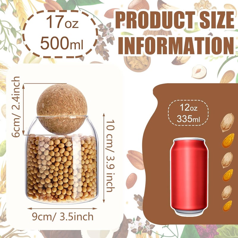 Cunhill 3 Pcs Glass Jar with Ball Cork Lid Decorative Round Bottle Sealed Canister Jar Storage Container Organizer with Airtight Wooden Lid for Food Coffee Bean Candy Biscuits Spice(500 ML/ 17 Oz) - Image 2