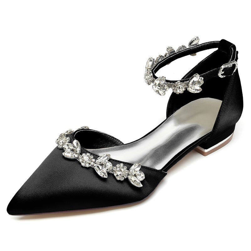 2025 Ladies Flat Heel Pointed Diamond Chain Wristband Wedding Shoes Bridal Shoes Bridesmaid Shoes Banquet Shoes 18448-46M - Image 1