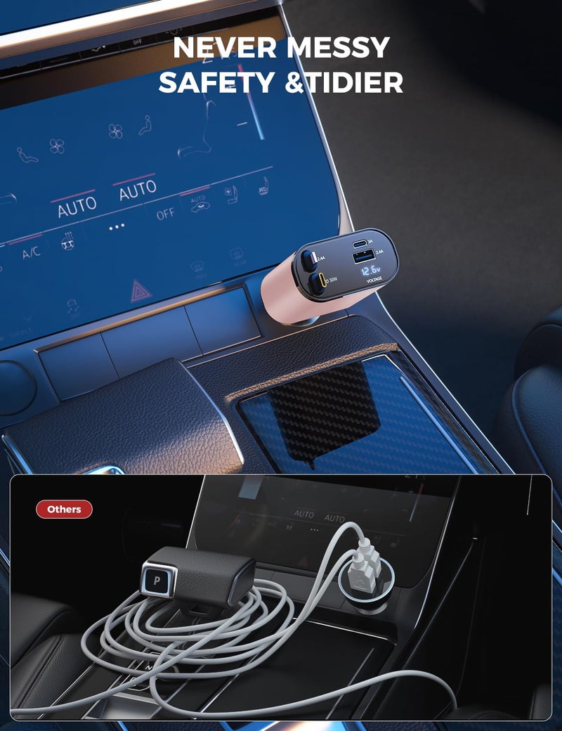 SUPERONE ã€Upgradedã€‘ SUPERONE Retractable Car Charger 4 in 1, Fast Car Phone Charger with Cord 2.6ft, USB C Car Charger Adapter, Compatible with iPhone 17/16/15/15 Pro Max/14/13/12/11, Galaxy, Pixel - Image 4