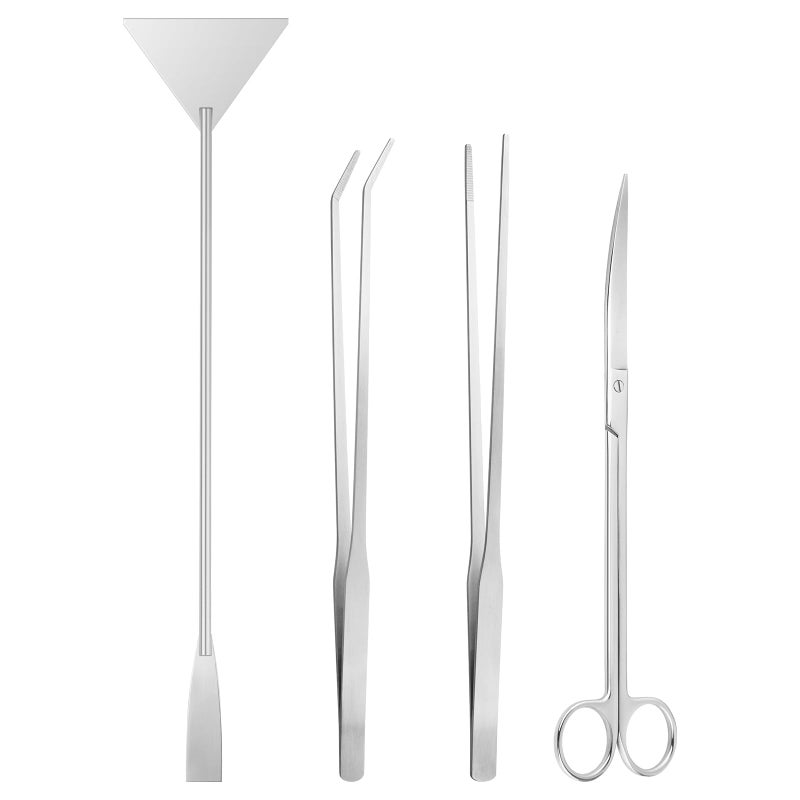 Ohtomber Aquascape Tools Aquarium Kit - 4PCS Terrarium Supplies Include Long Tweezers for Terrarium, Feeding Tongs, Aquarium Scissors, Algae Scraper for Fish Tank Cleaning Plant Trimming - Image 1