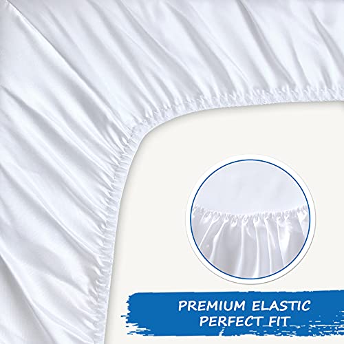 Coldwind Satin Crib Sheet Soft & Silky Fitted Crib Mattress Sheet (52"x28"x8") for Boys and Girls, Baby Crib Sheets for Standard Crib Mattress, Silk Crib Sheets for Baby Hair and Skin White Crib Sheets - Image 3