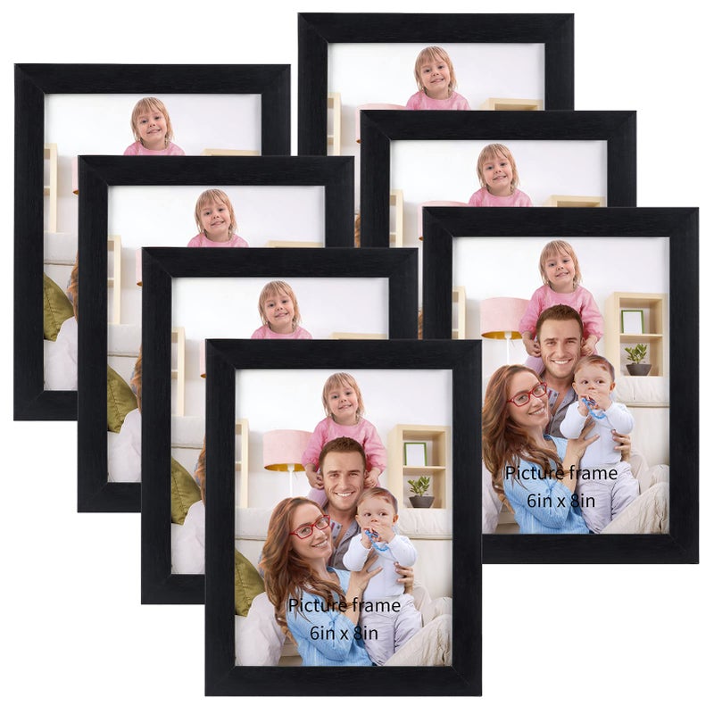 Giftgarden 6x8 Picture Frame 7 Pack 6 by 8 Black Photo Frames Set for Wall or Tabletop Display
