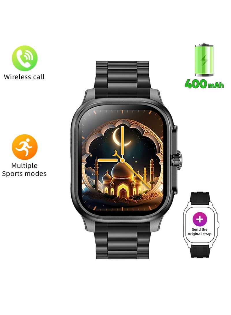 LIGE Muslims Smart Watch with Qibla Pointer Voice Prayer Including 114 Chapters of Quranic Verses 2.01 Inch HD Display 400mAh Sports health Monitoring Bluetooth Call Waterproof Smart Watches for Men Women with Extra Metal Strap  - Image 2