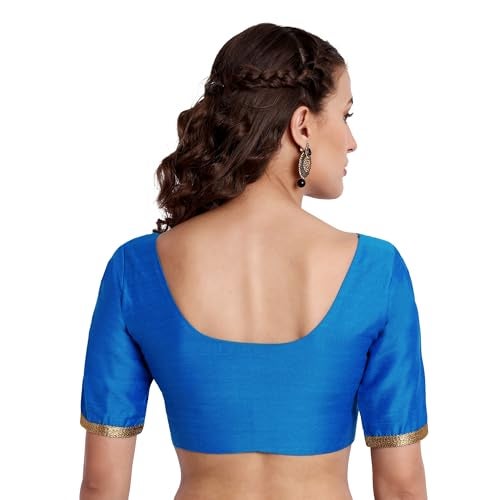 JISB Women's Rayon Plain Fitted Blouse With Lace On Elbow Sleeve (Ink Blue, 38), XL - Image 3