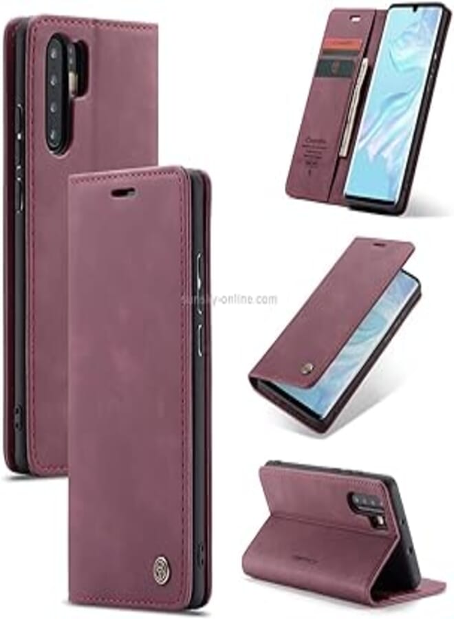 Compatible with Huawei P30 Pro Case Premium PU Leather Flip Cover Magnetic Card Slot and Functional Holder Compatible with Huawei P30 Pro (Red)