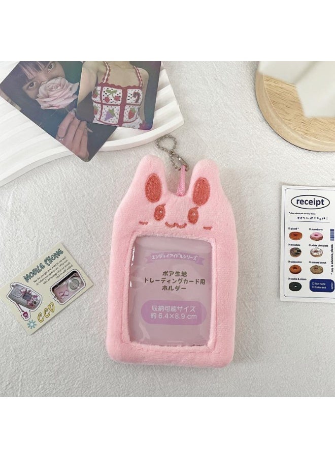 NIBEMINENT 1 - Piece Cute Little Bear Rabbit Kpop Photo Card Holder Pendant Key Chain ID Badge Holder ID Card Holder Photo Card Protector for School ID Office ID Access Card for Women Girls - Image 1