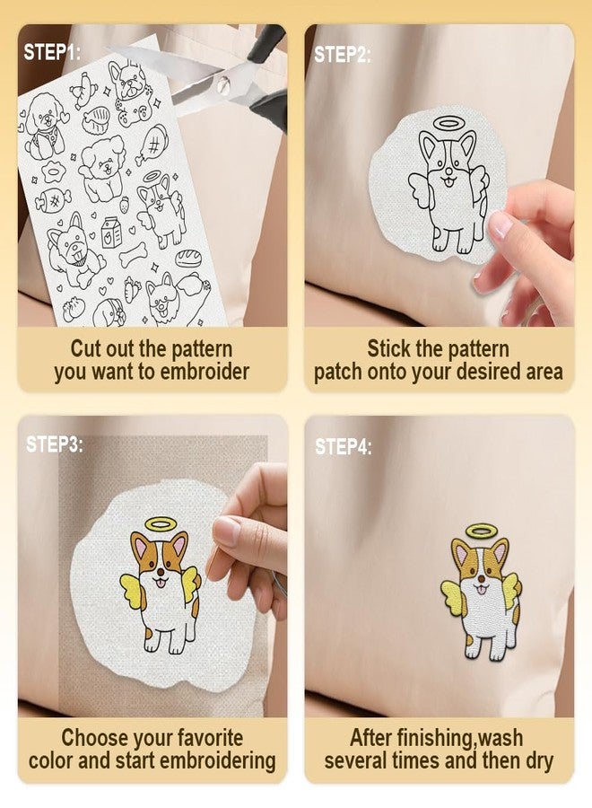 DOODLREAM 46Pcs Cartoon Dog Embroidery Pattern Stabilizers, 8.3”x11.7” Cute Puppy Dog Water Soluble Stick and Stitch Embroidery Stickers, 4 Sheets Dog Head Hand Sewing DIY Embroidery Transfer Paper - Image 4