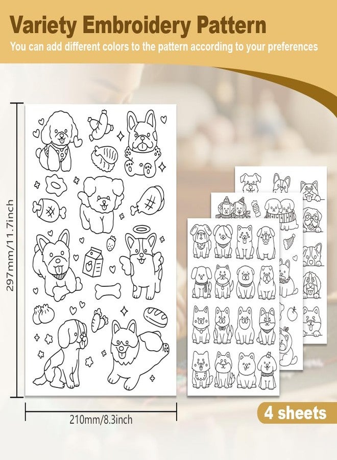 DOODLREAM 46Pcs Cartoon Dog Embroidery Pattern Stabilizers, 8.3”x11.7” Cute Puppy Dog Water Soluble Stick and Stitch Embroidery Stickers, 4 Sheets Dog Head Hand Sewing DIY Embroidery Transfer Paper - Image 2