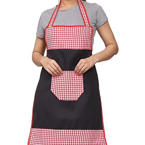 JMi Check and Plain Fabric Designer Waterproof Apron With Front Multi Purpose Pocket For Kitchen, Cooking, Dusting, Home. (Pack of 2) (Multi - 7) - Image 4