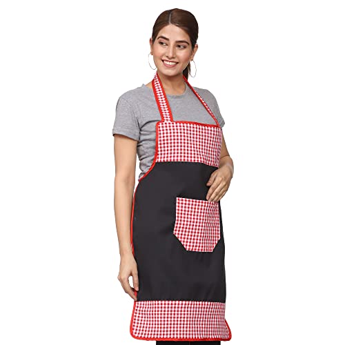 JMi Check and Plain Fabric Designer Waterproof Apron With Front Multi Purpose Pocket For Kitchen, Cooking, Dusting, Home. (Pack of 2) (Multi - 7) - Image 5