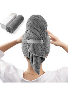 KASTWAVE Microfiber Hair Towel Wrap for Women, Anti Frizz Hair Drying Towel with Elastic Strap, Super Absorbent Quick Dry Hair Turban for Drying Curly, Long, Thick Hair, Dark Gray  - Image 2
