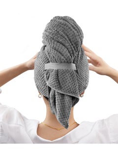 KASTWAVE Microfiber Hair Towel Wrap for Women, Anti Frizz Hair Drying Towel with Elastic Strap, Super Absorbent Quick Dry Hair Turban for Drying Curly, Long, Thick Hair, Dark Gray  - Image 1