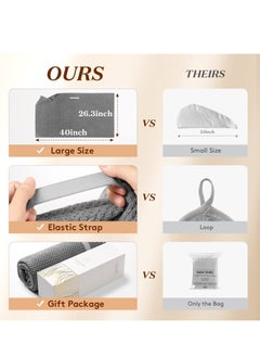 KASTWAVE Microfiber Hair Towel Wrap for Women, Anti Frizz Hair Drying Towel with Elastic Strap, Super Absorbent Quick Dry Hair Turban for Drying Curly, Long, Thick Hair, Dark Gray  - Image 3
