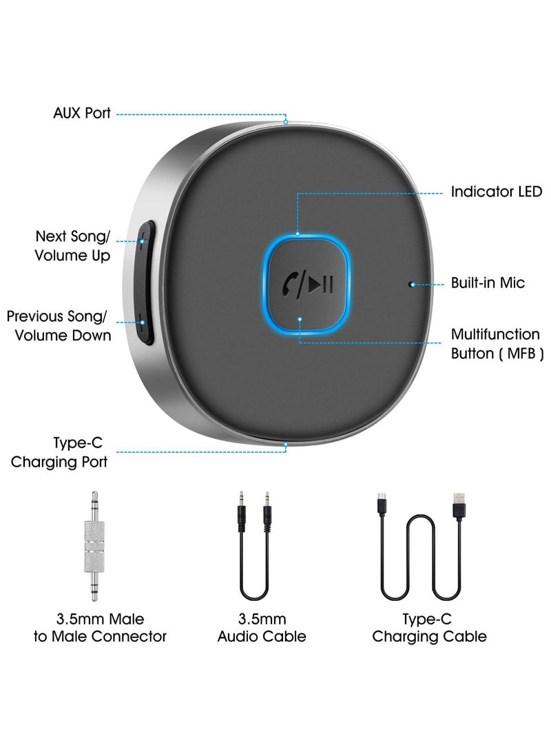 Bluetooth Aux Receiver for Car, Noise Cancelling 3.5mm Bluetooth to Aux Car Adapter, Wireless Audio Receiver for Home Stereo/Wired Headphones, Hands-Free Call, 16H Battery Life - Image 2