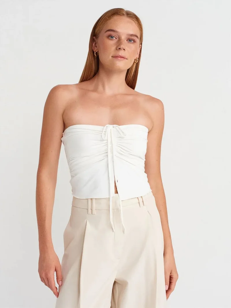 ديلفين Dilvin Women’s Strapless Crop Blouse With Tie Detail