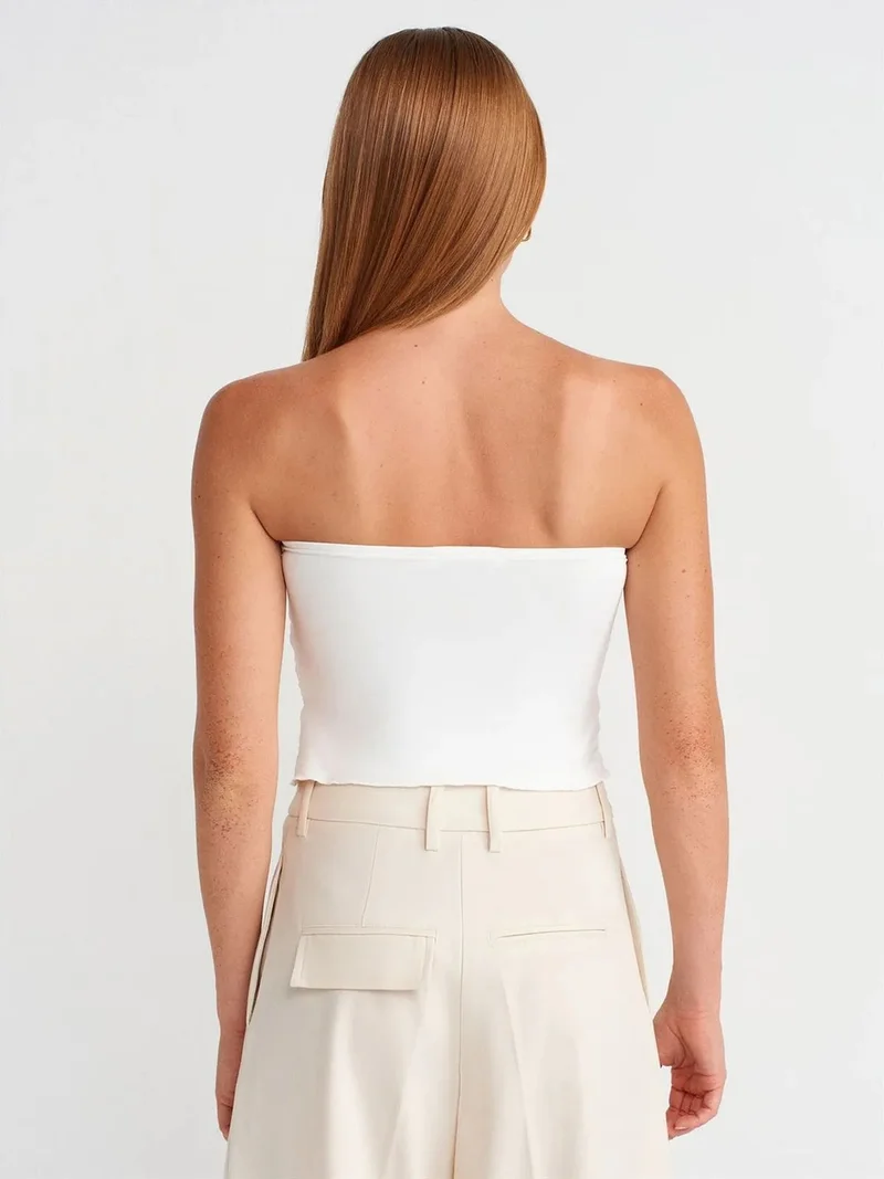 ديلفين Dilvin Women’s Strapless Crop Blouse With Tie Detail